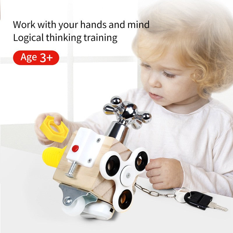 Cubo de madeira ocupado bloco montessori brinquedos educativos para crianças