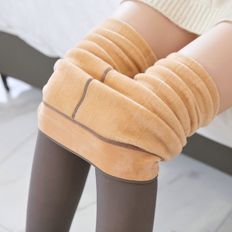 Velo forrado calças térmicas mulher grosso quente collants feminino meio estil