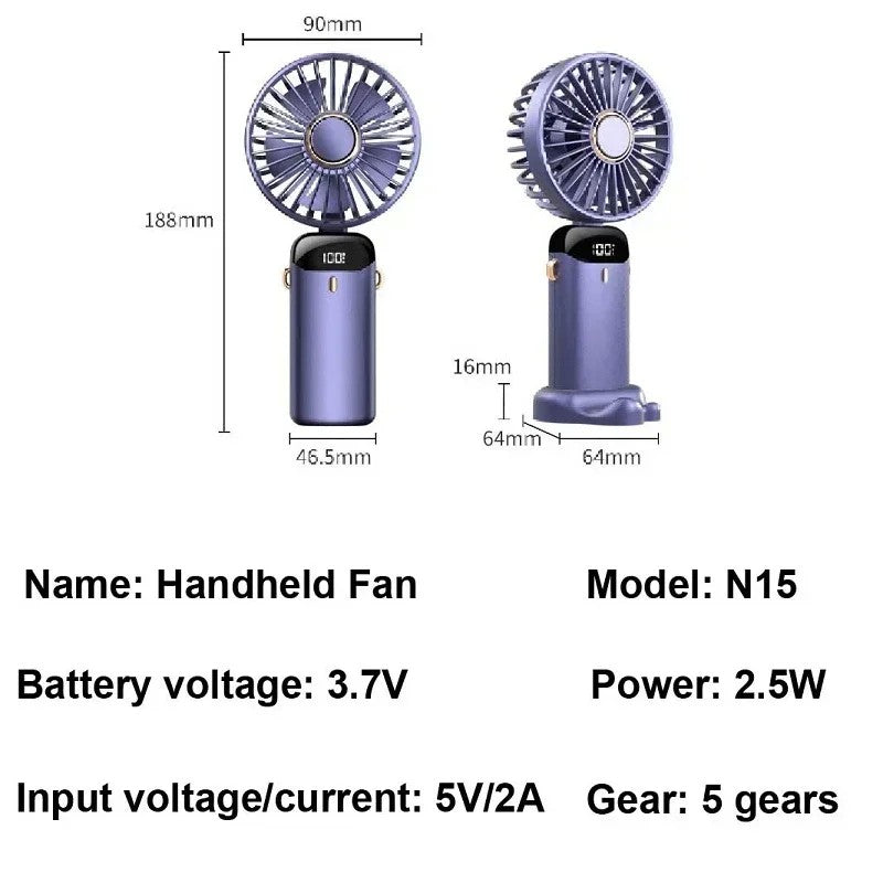Mini Ventilador portátil elétrico, recarregavel