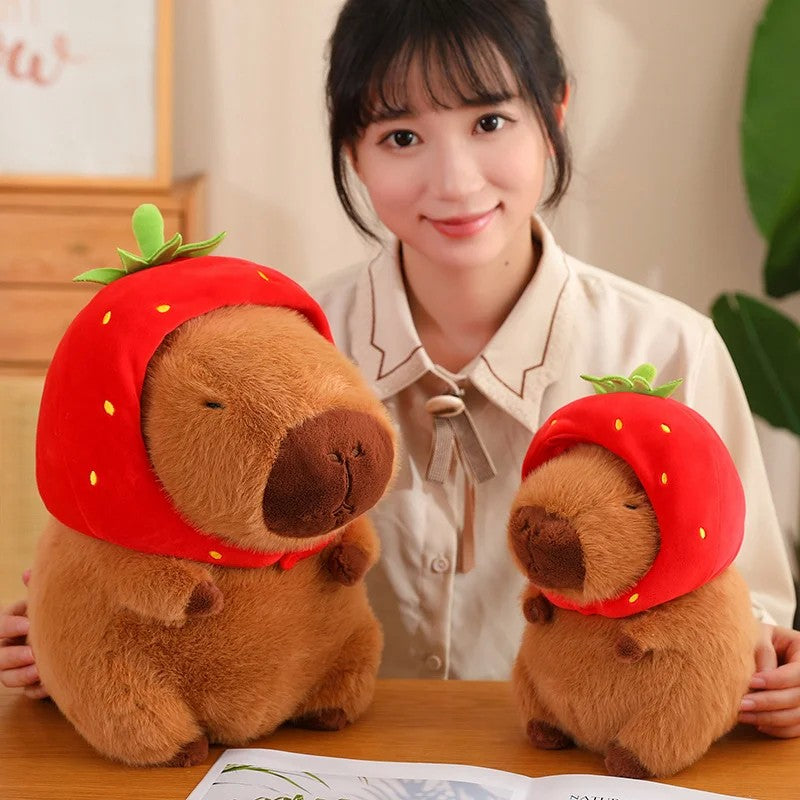 Peluches de pelúcia para crianças Mochila tartaruga fofa Chapéu de morango ca