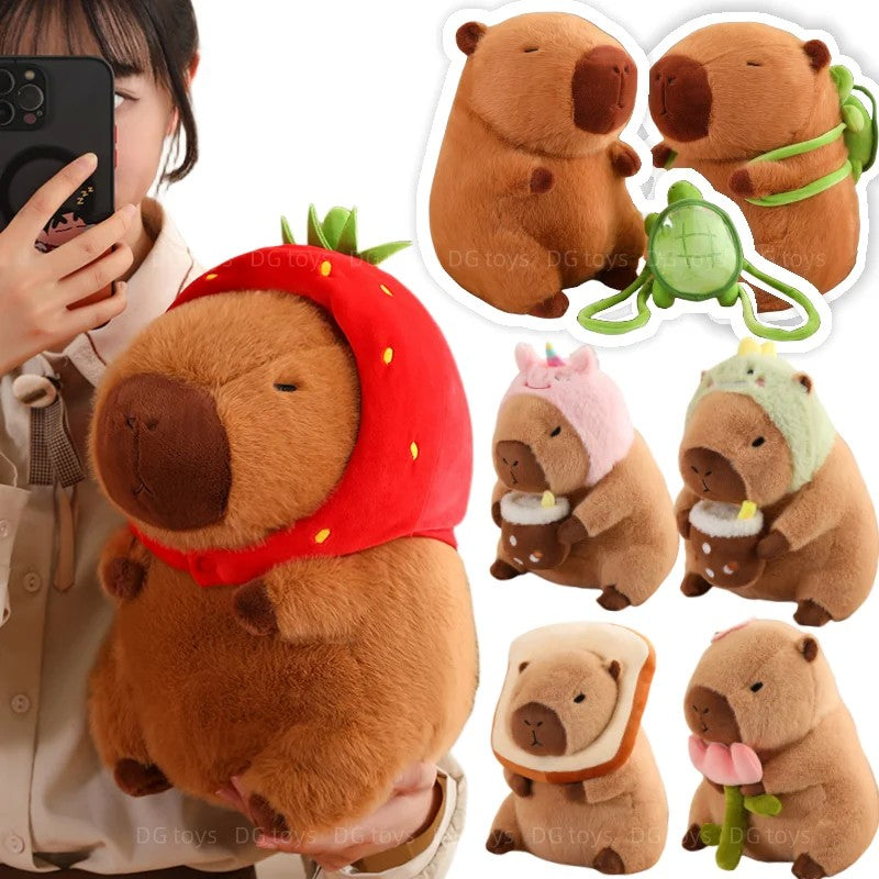 Peluches de pelúcia para crianças Mochila tartaruga fofa Chapéu de morango ca