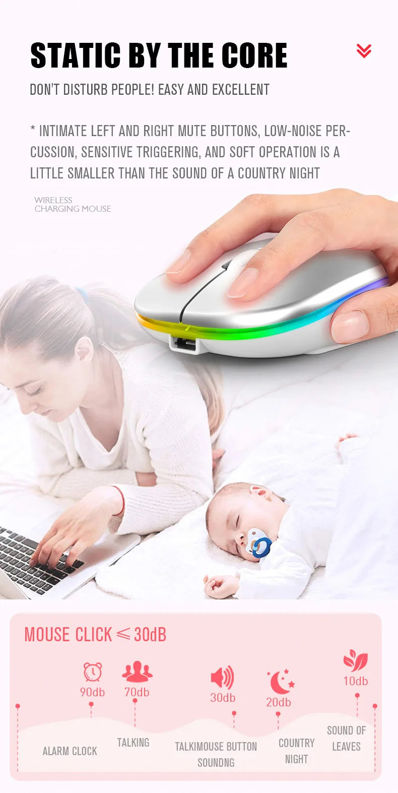 Mouse Sem Fio Recarregavel com LED Luminoso Bluetooth 2.4G