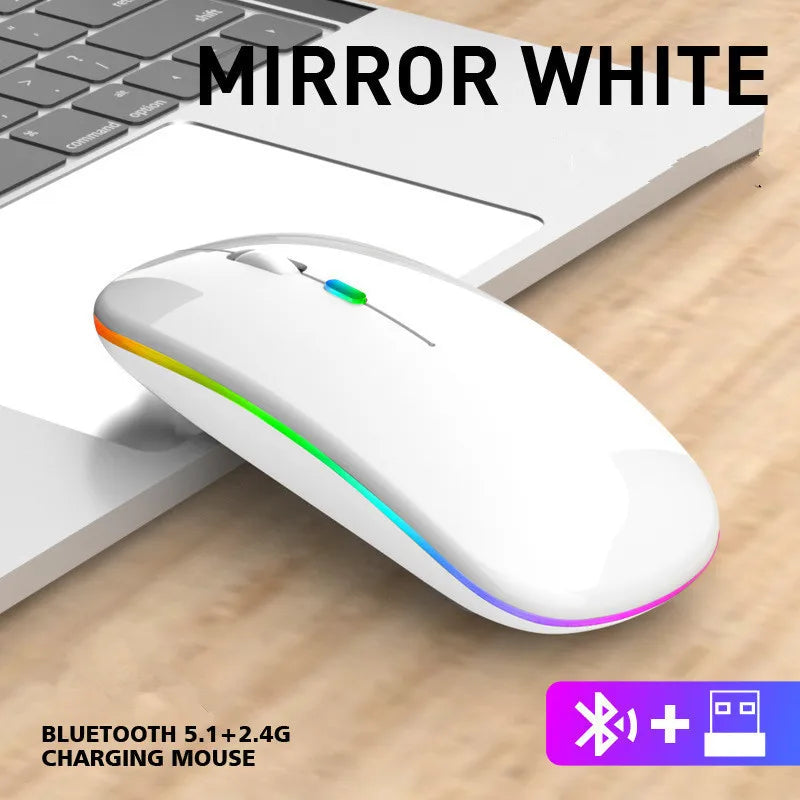 Mouse Sem Fio Recarregavel com LED Luminoso Bluetooth 2.4G
