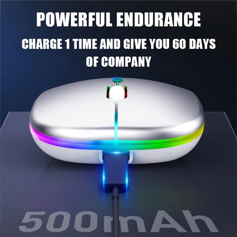 Mouse Sem Fio Recarregavel com LED Luminoso Bluetooth 2.4G