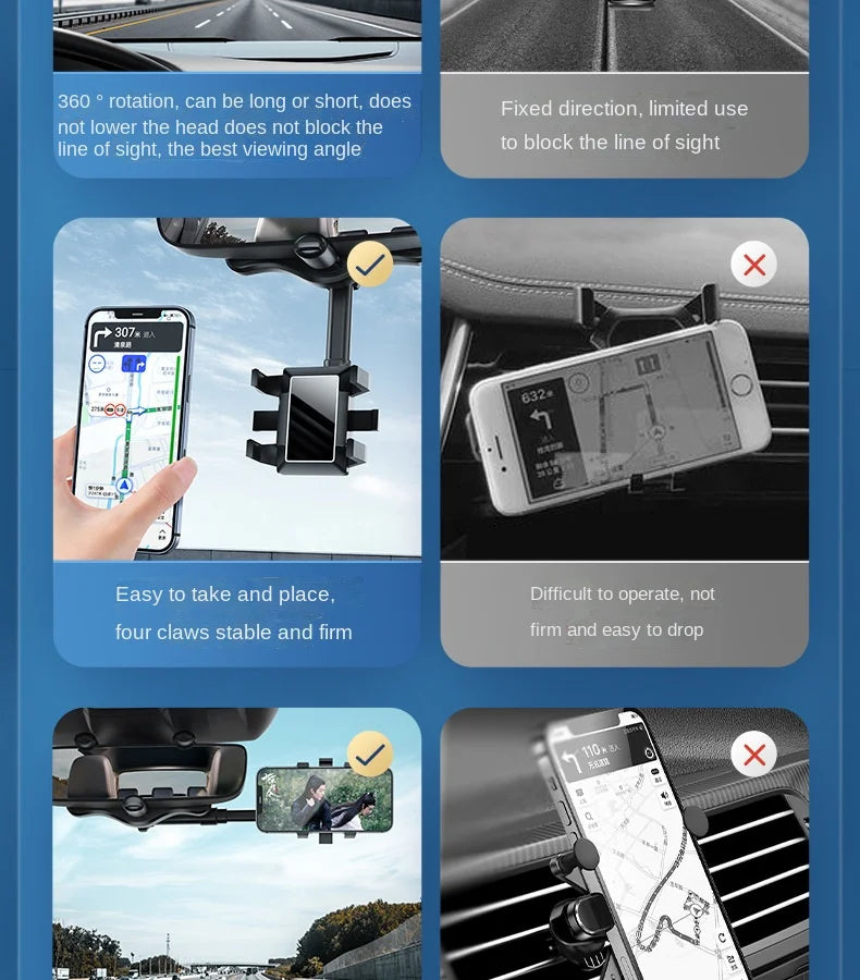 Suporte Celular, Retrovisor Interno Para Carro Universal Multifuncional Giratorio