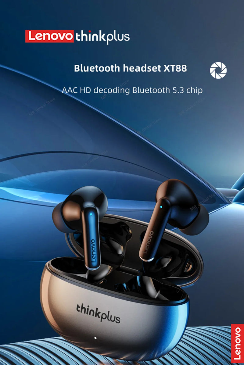 Fones de Ouvido Bluetooth 5.3 Lenovo-XT88 com Microfone Duplo
