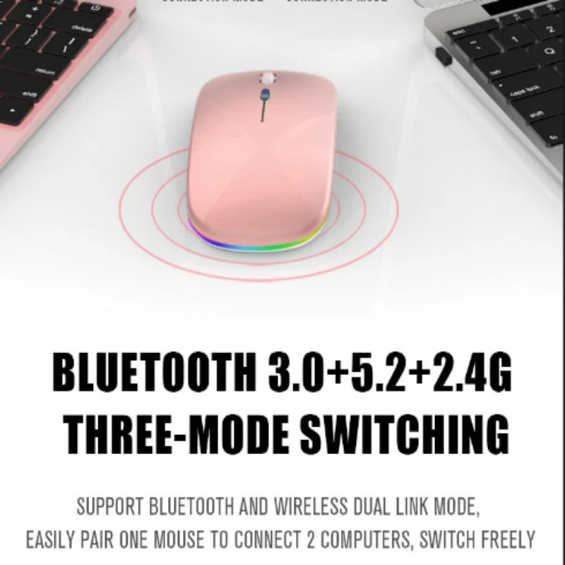 Mouse Sem Fio Recarregavel com LED Luminoso Bluetooth 2.4G