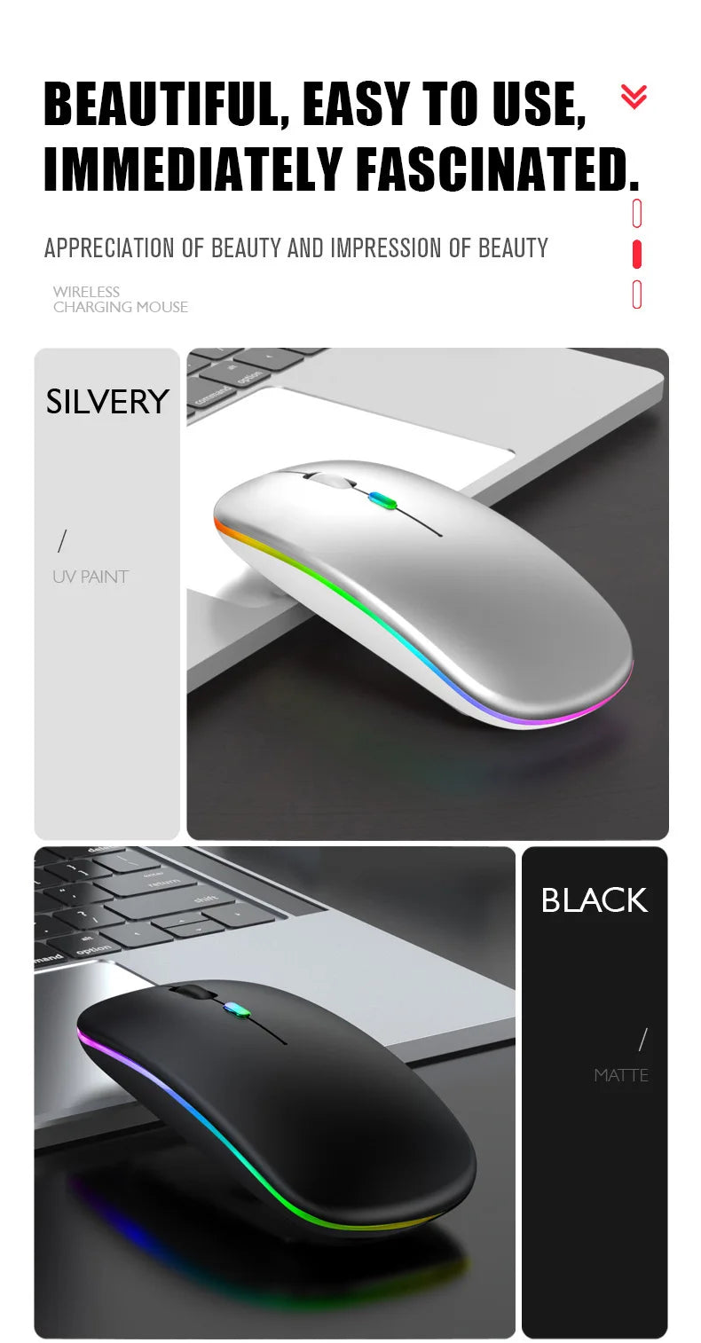 Mouse Sem Fio Recarregavel com LED Luminoso Bluetooth 2.4G