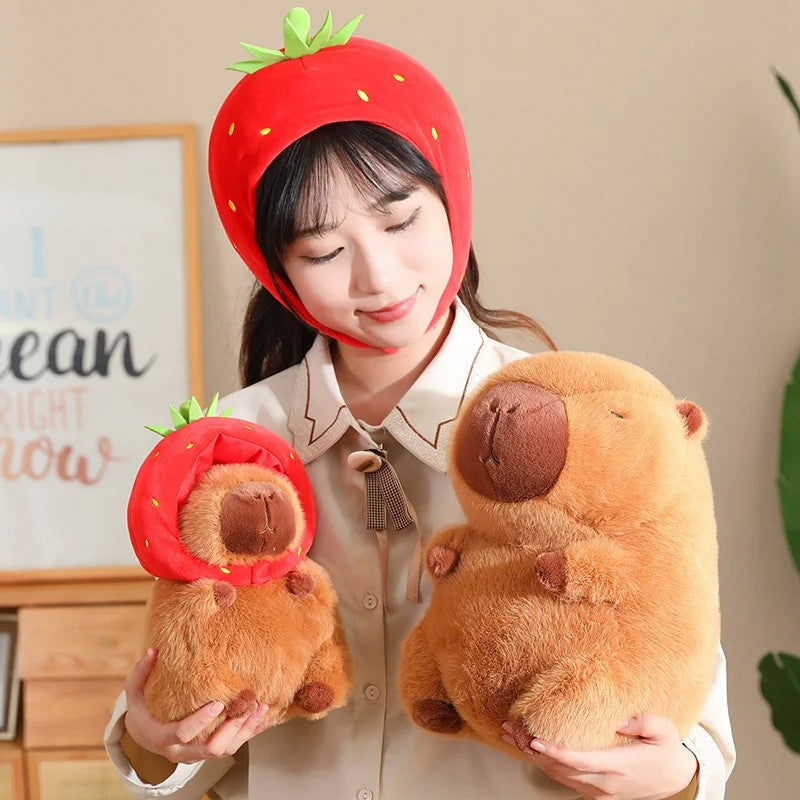 Peluches de pelúcia para crianças Mochila tartaruga fofa Chapéu de morango ca