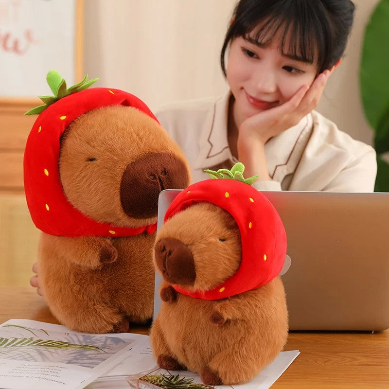 Peluches de pelúcia para crianças Mochila tartaruga fofa Chapéu de morango ca