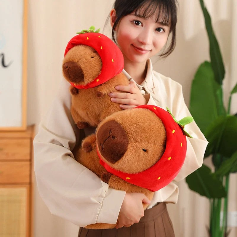 Peluches de pelúcia para crianças Mochila tartaruga fofa Chapéu de morango ca