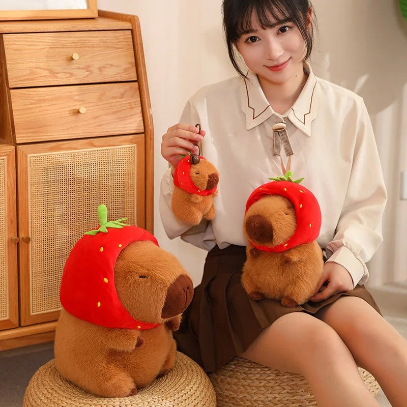 Peluches de pelúcia para crianças Mochila tartaruga fofa Chapéu de morango ca