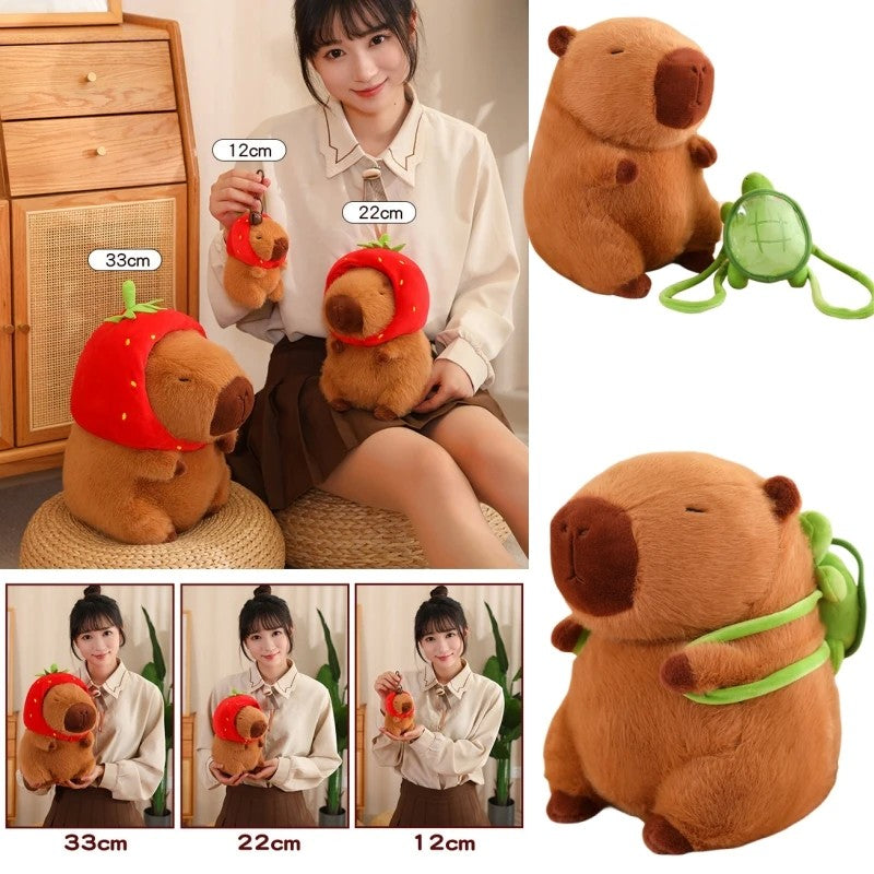 Peluches de pelúcia para crianças Mochila tartaruga fofa Chapéu de morango ca