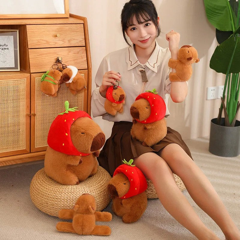 Peluches de pelúcia para crianças Mochila tartaruga fofa Chapéu de morango ca